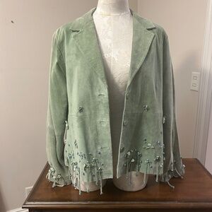 Victor Costa Light Green Suede Jacket with Fringe